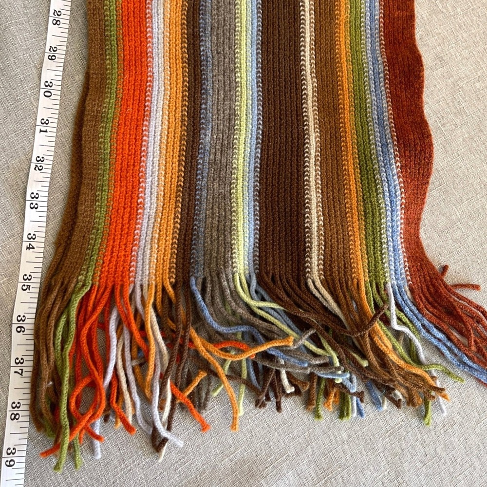 William Brunton Hand Knits Striped Fringe Lambswool Scarf Scotland Multicolored - Picture 7 of 15